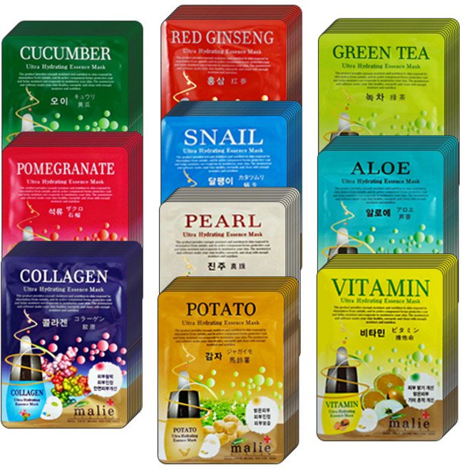 마리에 에센스 마스크팩 20ml 10종류 100매 랜덤발송, 1개, 100개입