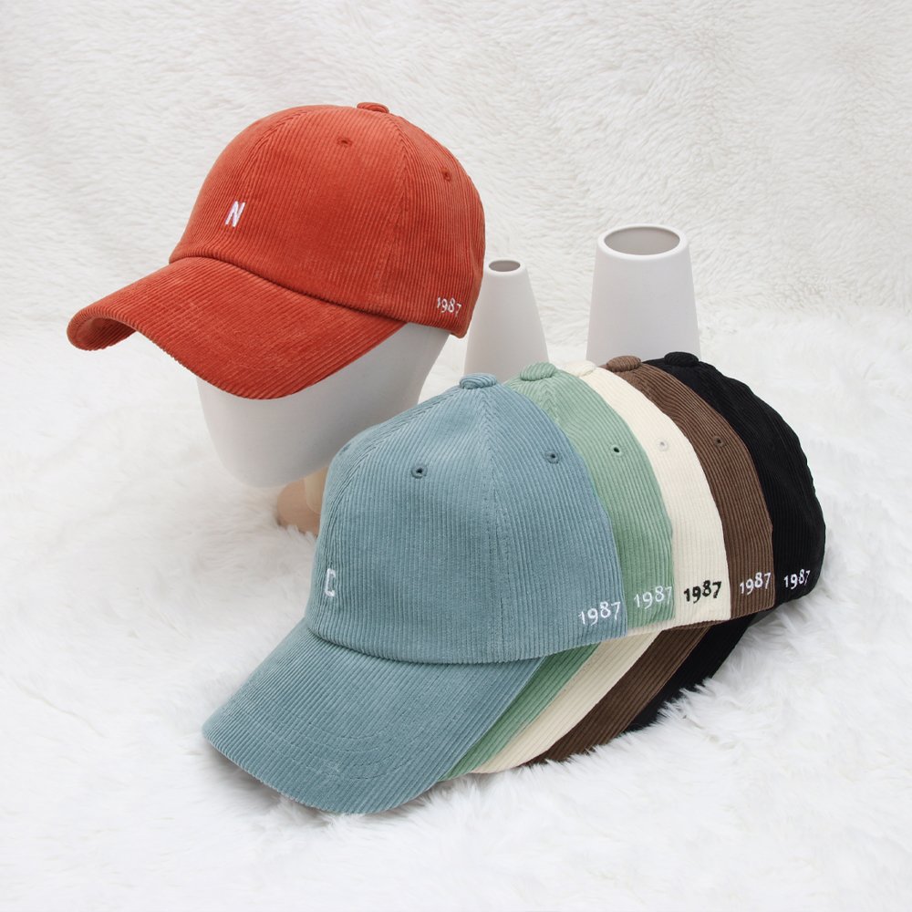 국내제작 1987 알파벳 레터링 자수 골덴 캡 볼캡 남녀공용 가을 겨울 코듀로이 모자 상세 이미지 2