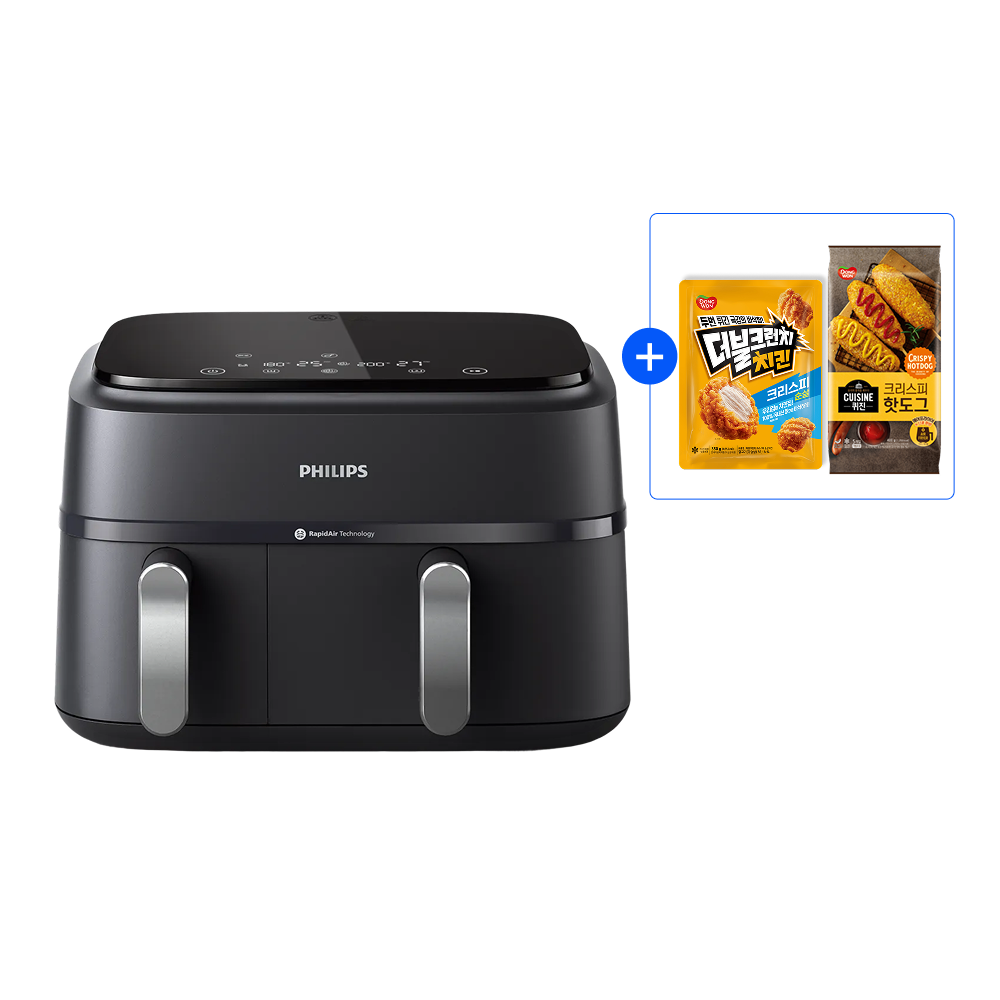 필립스 3000시리즈 듀얼바스켓 에어프라이어 9L NA351/00 블랙 + 동원 치킨&핫도그 증정 상세 이미지 1