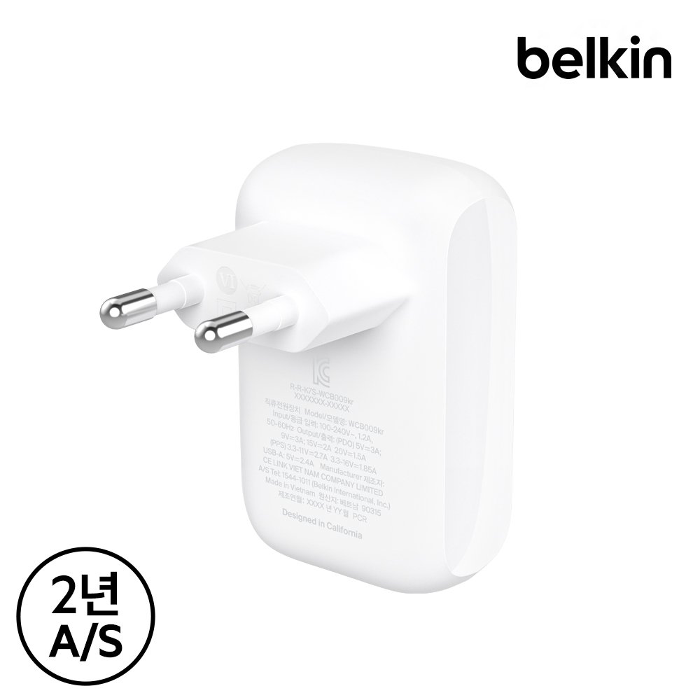 벨킨 42W USB C타입 PD PPS 듀얼 가정용 고속 충전기 WCB009kr 아이폰17 16 15 갤럭시 S26 S25 S24 아이패드 호환 상세 이미지 2