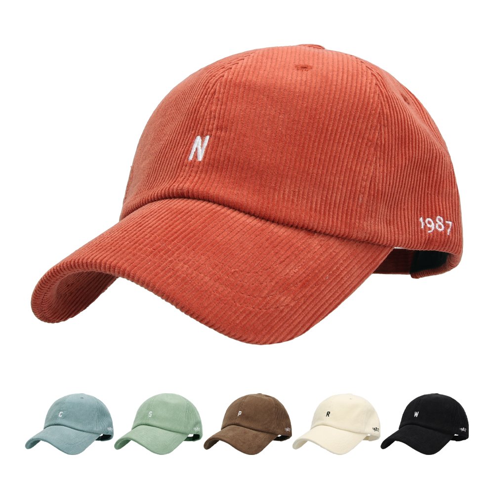 국내제작 1987 알파벳 레터링 자수 골덴 캡 볼캡 남녀공용 가을 겨울 코듀로이 모자 상세 이미지 2