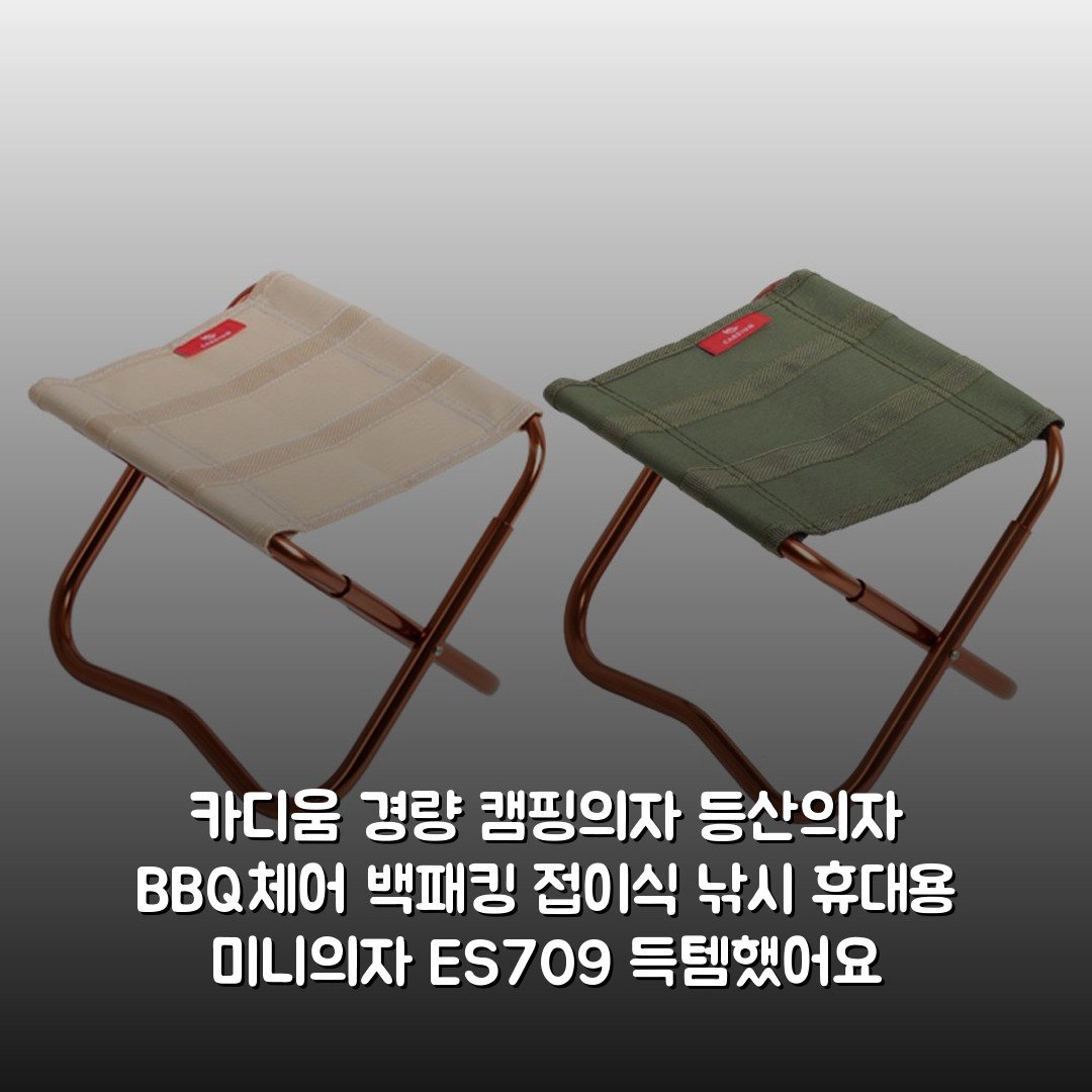 카디움 경량 캠핑의자 등산의자 BBQ체어 백패킹 접이식 낚시 휴대용 미니의자 ES-709 득템했어요