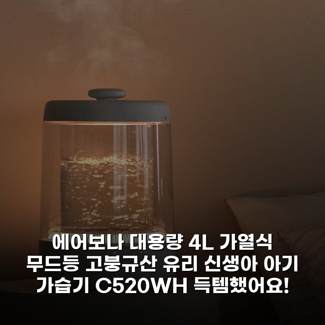 에어보나 대용량 4L 가열식 무드등 고붕규산 유리 신생아 아기 가습기 C520WH 득템했어요!